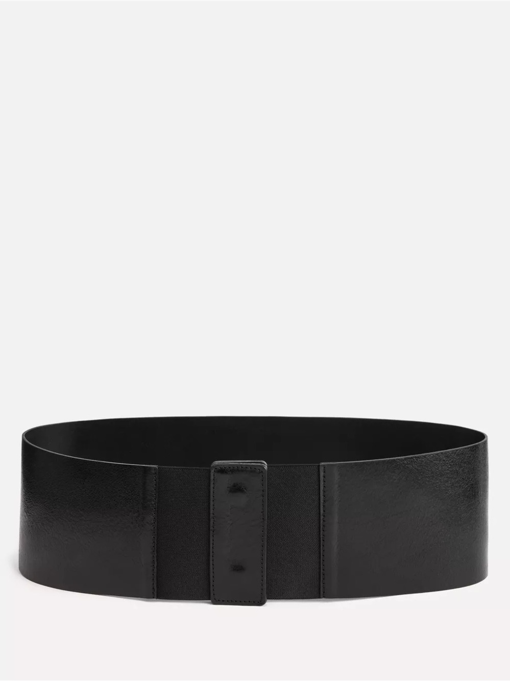 Zara 100% Leather Sash Belt Wide Black Snap Button Closure Stretchy